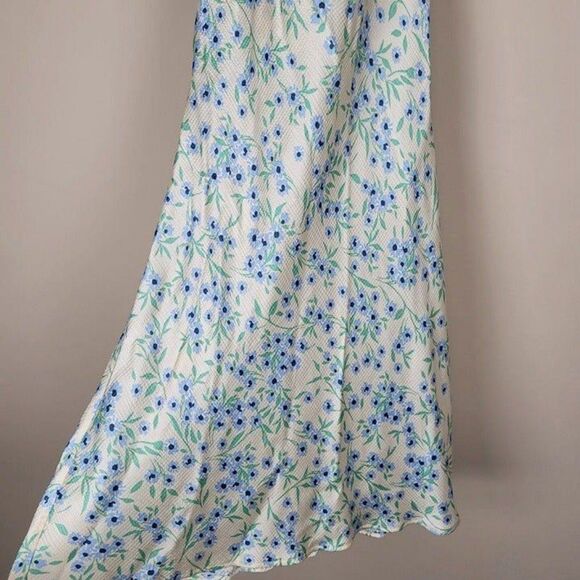 Zara S Structured Floral Mini Slip Dress Cowl Neck Strappy Racerback Ivory Blue - Picture 9 of 12